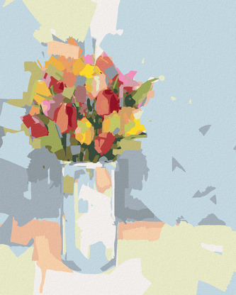 Malování podle čísel - TULIPÁNY V BÍLÉ VÁZE - 40x50 cm, vypnuté plátno na rám