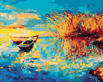 Malování podle čísel - MALOVANÉ LOĎKY NA JEZEŘE - 40x50 cm, bez rámu a bez vypnutí plátna