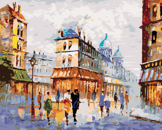 Malování podle čísel - POHLED NA ULICI PAŘÍŽ - 40x50 cm, bez rámu a bez vypnutí plátna