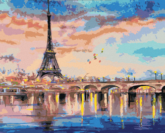 Malování podle čísel - EIFFELOVA VĚŽ A ČERVÁNKY - 40x50 cm, vypnuté plátno na rám