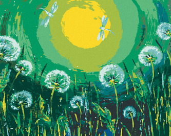 Malování podle čísel - PAMPELIŠKY A VÁŽKY - 40x50 cm, bez rámu a bez vypnutí plátna