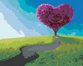 Malování podle čísel - FIALOVÝ STROM VE TVARU SRDCE - 40x50 cm, bez rámu a bez vypnutí plátna