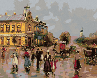 Malování podle čísel - VENKOVSKÉ NÁMĚSTÍ - 40x50 cm, bez rámu a bez vypnutí plátna