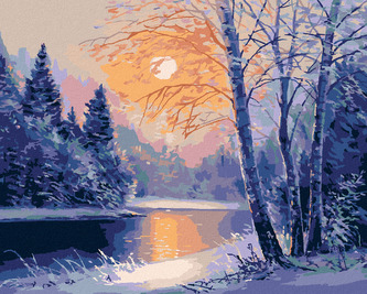 Malování podle čísel - ZIMNÍ ŘEKA A HOLÉ STROMY - 40x50 cm, bez rámu a bez vypnutí plátna