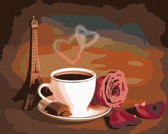 Malování podle čísel - KÁVA, ČOKOLÁDA A EIFFELOVA VĚŽ - 40x50 cm, vypnuté plátno na rám