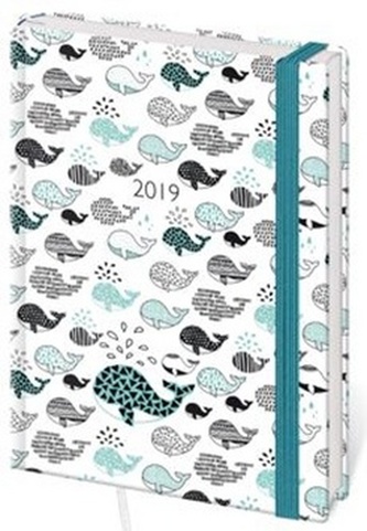 Diář 2019 A6 LYRA týdenní s gumičkou Whales
