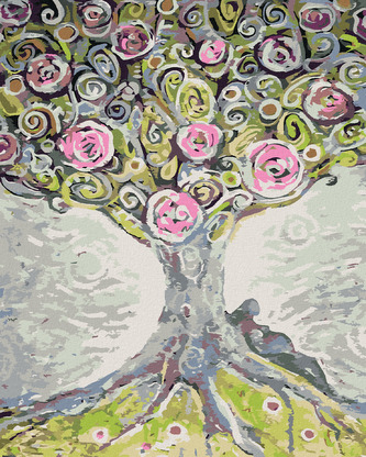 Malování podle čísel - ROZKVETLÝ STROM ŽIVOTA - 40x50 cm, bez rámu a bez vypnutí plátna