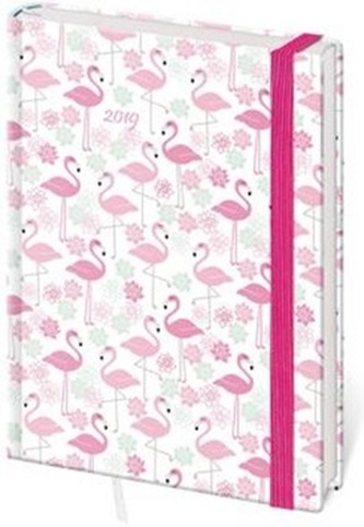 Diář 2019 B6 LYRA týdenní s gumičkou Flamingo