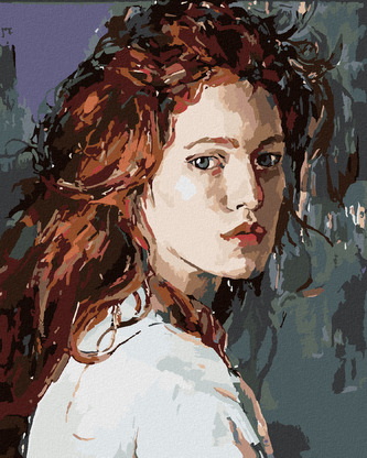 Malování podle čísel - MALOVANÁ ŽENA SE ZRZAVÝMI VLASY - 40x50 cm, bez rámu a bez vypnutí plátna