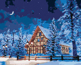 Malování podle čísel - ZASNĚŽENÝ SRUB NA HORÁCH - 40x50 cm, vypnuté plátno na rám