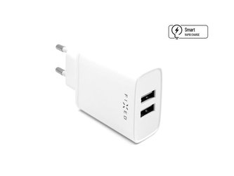 Nabíječka FIXED síťová s 2 x USB výstupem, 15W Smart rapid Charge, bílá