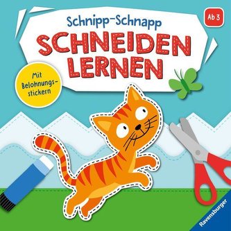 Ravensburger Schnipp-Schnapp Schneiden lernen - Schneiden und Kleben ab 3 Jahren - Block mit Belohnungsstickern und Profi-Urkund