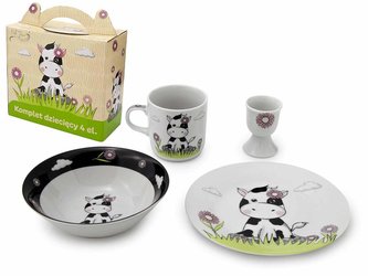 Souprava jídelní dětská KRAVIČKA 4 díly