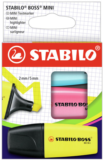 Zvýrazňovač - STABILO BOSS MINI - 3 ks balení - žlutá, modrá, růžová