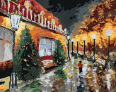 Malování podle čísel - NOČNÍ MĚSTO A SVÍTÍCÍ LAMPY - 40x50 cm, bez rámu a bez vypnutí plátna