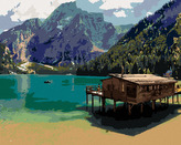 Malování podle čísel - JEZERNÍ KRAJINA V LAGO DI BRAIES - 40x50 cm, bez rámu a bez vypnutí plátna