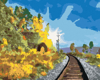 Malování podle čísel - LETNÍ KRAJINA S ŽELEZNICÍ - 40x50 cm, bez rámu a bez vypnutí plátna