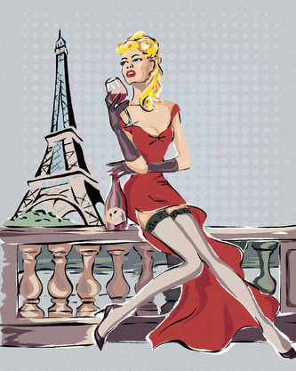 Malování podle čísel - EIFFELOVA VĚŽ A ŽENA SE SKLENIČKOU - 40x50 cm, bez rámu a bez vypnutí plátna