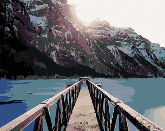 Malování podle čísel - KLÖNTHALERSEE V ZIMĚ S MŮSTKEM - 40x50 cm, bez rámu a bez vypnutí plátna