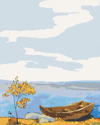 Malování podle čísel - LOĎKA U BŘEHU - 40x50 cm, bez rámu a bez vypnutí plátna