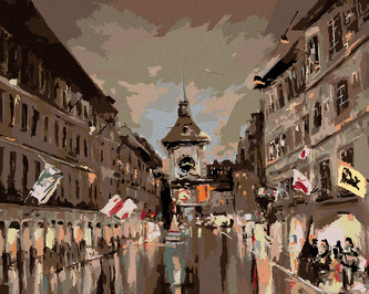 Malování podle čísel - KRAMGASSOVÁ ULICE V PODVEČER - 40x50 cm, vypnuté plátno na rám