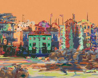 Malování podle čísel - BAREVNÉ DOMY - 40x50 cm, bez rámu a bez vypnutí plátna