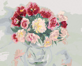 Malování podle čísel - BAREVNÉ PIVOŇKY VE VÁZE - 40x50 cm, vypnuté plátno na rám