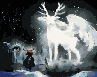 Malování podle čísel - MAGICKÝ BÍLÝ JELEN V LESE - 80x100 cm, bez rámu a bez vypnutí plátna