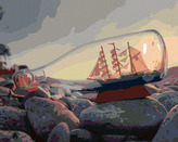 Malování podle čísel - LOĎ V LAHVI U MOŘE - 40x50 cm, bez rámu a bez vypnutí plátna