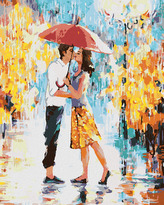 Malování podle čísel - MILENCI V PAŘÍŽI S DEŠTNÍKEM II - 80x100 cm, vypnuté plátno na rám