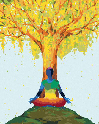 Malování podle čísel - JÓGA POD STROMEM - 40x50 cm, bez rámu a bez vypnutí plátna