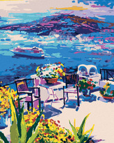 Malování podle čísel - TERASA NA SANTORINI - 40x50 cm, bez rámu a bez vypnutí plátna