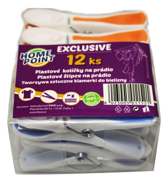 HP Kolíčky EXCLUSIVE na prádlo 12 ks; 8,5x1 cm; plast