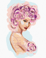 Malování podle čísel - ŽENA S RŮŽOVÝMI KVĚTINAMI - 80x100 cm, vypnuté plátno na rám