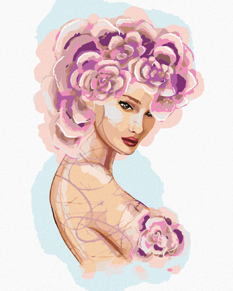 Malování podle čísel - ŽENA S RŮŽOVÝMI KVĚTINAMI - 80x100 cm, vypnuté plátno na rám