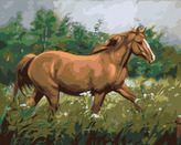 Malování podle čísel - HNĚDÝ KŮŇ NA PASTVĚ U LESA - 80x100 cm, vypnuté plátno na rám