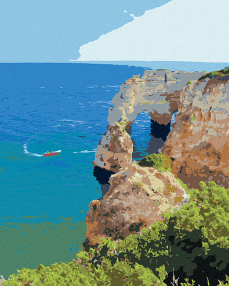 Malování podle čísel - LETNÍ KRAJINA PORTUGALSKÉHO POBŘEŽÍ - 40x50 cm, vypnuté plátno na rám