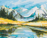 Malování podle čísel - ZASNĚŽENÉ HORY S JEZEREM - 40x50 cm, bez rámu a bez vypnutí plátna
