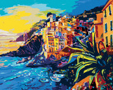 Malování podle čísel - LODĚ A STARÉ DOMY NA POBŘEŽÍ - 40x50 cm, bez rámu a bez vypnutí plátna