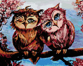 Malování podle čísel - SOVY NA STROMĚ - 40x50 cm, bez rámu a bez vypnutí plátna