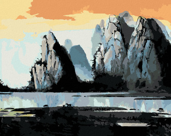 Malování podle čísel - HORSKÁ KRAJINA V ČÍNĚ - 40x50 cm, bez rámu a bez vypnutí plátna