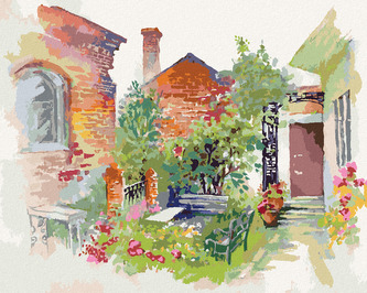 Malování podle čísel - EVROPSKÁ KRAJINA S DOMY A KVĚTINAMI - 40x50 cm, bez rámu a bez vypnutí plátna