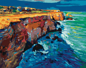 Malování podle čísel - VLNY NARÁŽEJÍCÍ DO SKAL - 40x50 cm, vypnuté plátno na rám