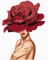 Malování podle čísel - ŽENA S RŮŽÍ NA HLAVĚ - 40x50 cm, vypnuté plátno na rám