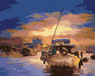 Malování podle čísel - LODĚ VE VIETNAMU - 40x50 cm, vypnuté plátno na rám