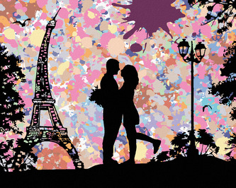 Malování podle čísel - MILENCI A ABSTRAKTNÍ EIFFELOVA VĚŽ - 40x50 cm, bez rámu a bez vypnutí plátna