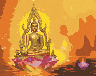 Malování podle čísel - BUDDHA V LOTOSU A ORANŽOVÉ POZADÍ - 40x50 cm, vypnuté plátno na rám Malování podle čísel - BUDDHA V LOTOSU A ORANŽOVÉ POZADÍ - 40x50 cm, vypnuté plátno na rám
