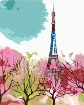 Malování podle čísel - ABSTRAKTNÍ EIFFELOVA VĚŽ A STROMY - 40x50 cm, vypnuté plátno na rám