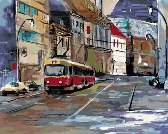 Malování podle čísel - PROJÍŽĎKA PO PRAZE - 80x100 cm, bez rámu a bez vypnutí plátna