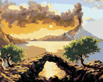 Malování podle čísel - KRAJINA S VÝBUCHEM SOPKY - 40x50 cm, bez rámu a bez vypnutí plátna